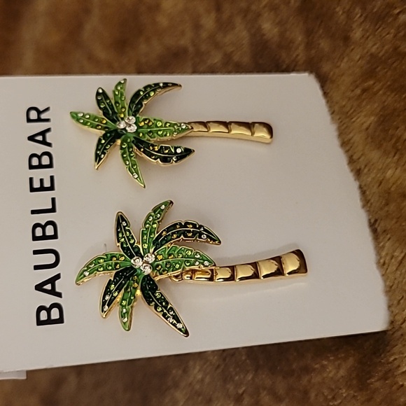 BaubleBar Tropical Palm Earrings with Green and Gold NWT - Picture 4 of 13